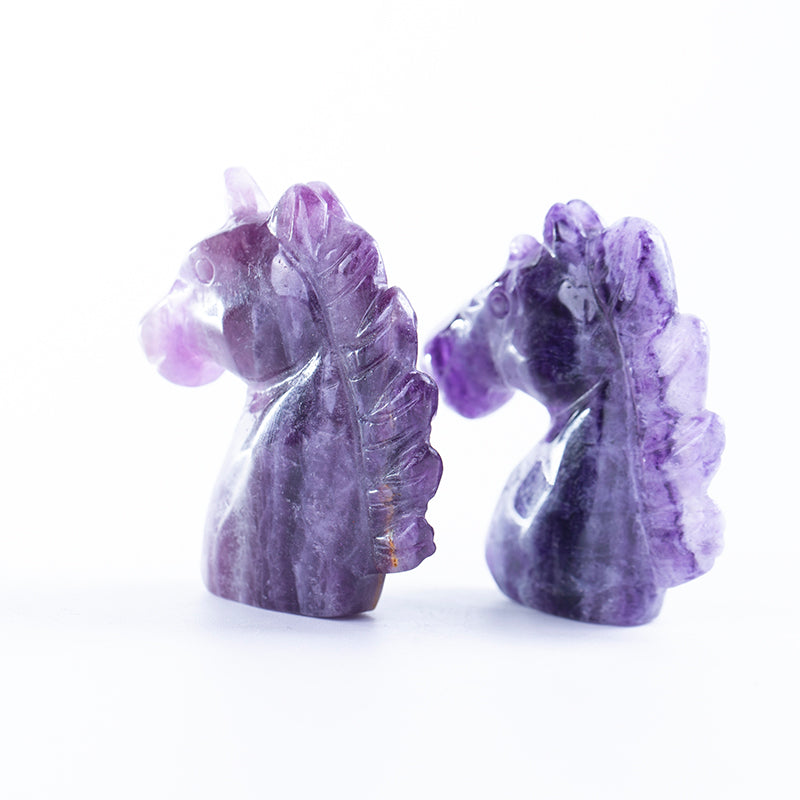 Natural crystal carving purple fluorite unicorn