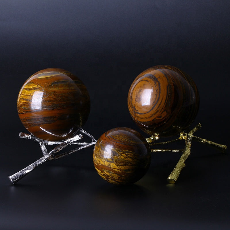 Esfera cristalina curativa natural de la bola de piedra del ojo de tigre amarillo para la decoración