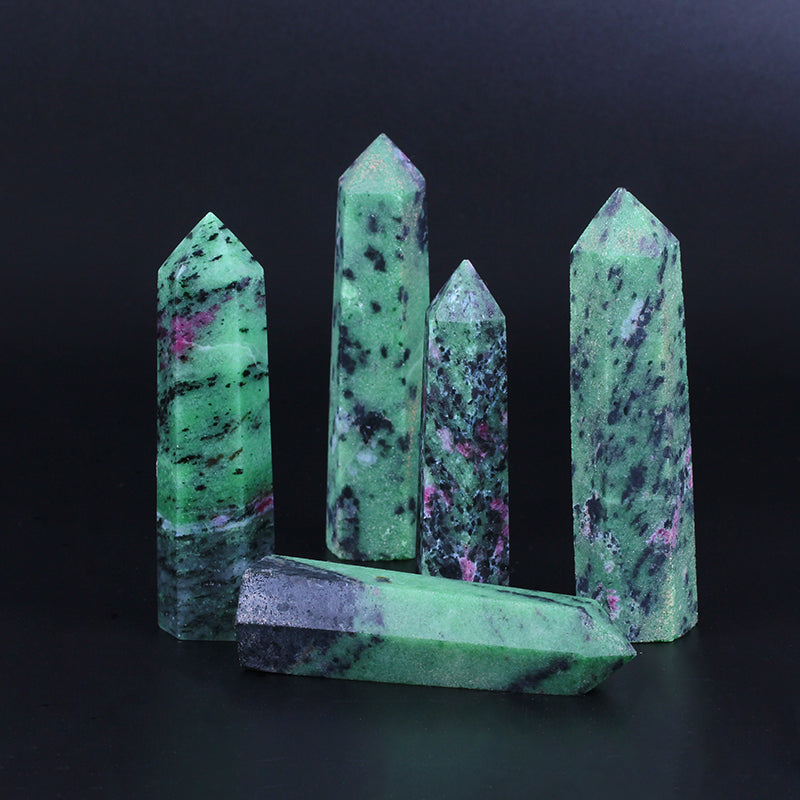 Crystal wand green ruby zoisite wand point quartz crystal tower semi-precious original ruby