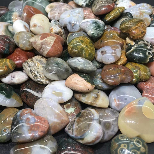 Hand Carved Natural Ocean Jasper Love Hearts Crystal Healing Heart Shape Stones for Decoration