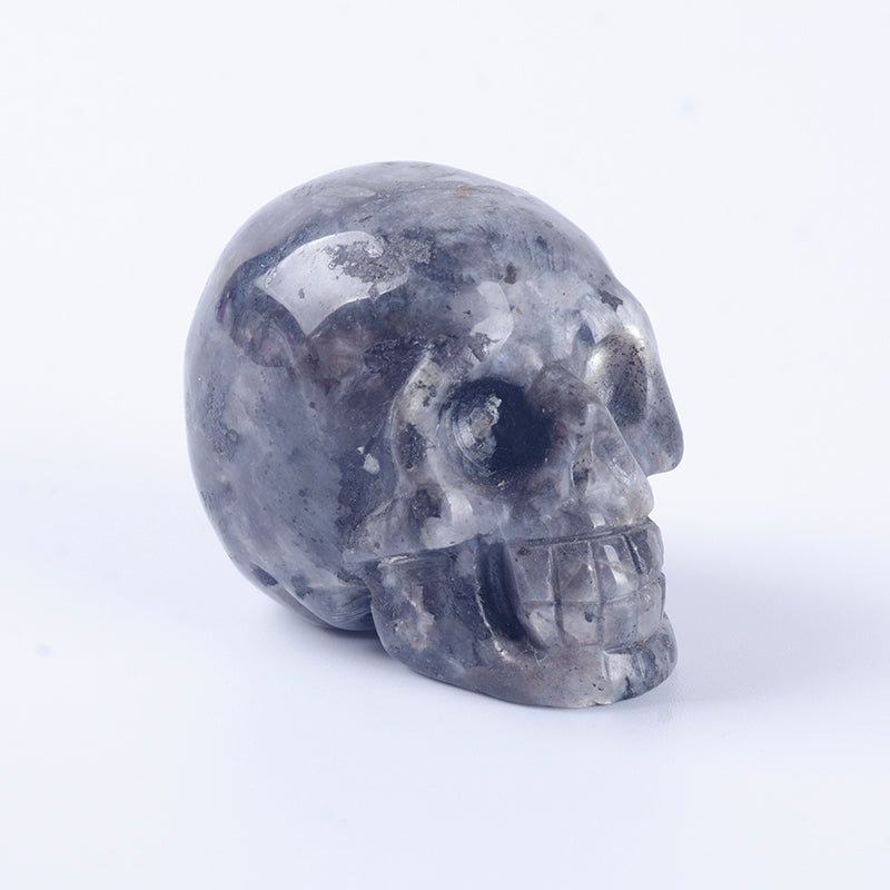 Natural flasher stone crystal skull carving silver gray