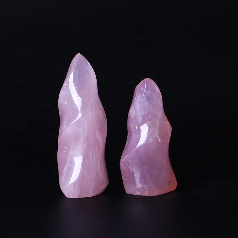 Natural Rose Quartz Crystal Flame Healing Crystal Gemstone Torch Stand Stone For Home Decoration