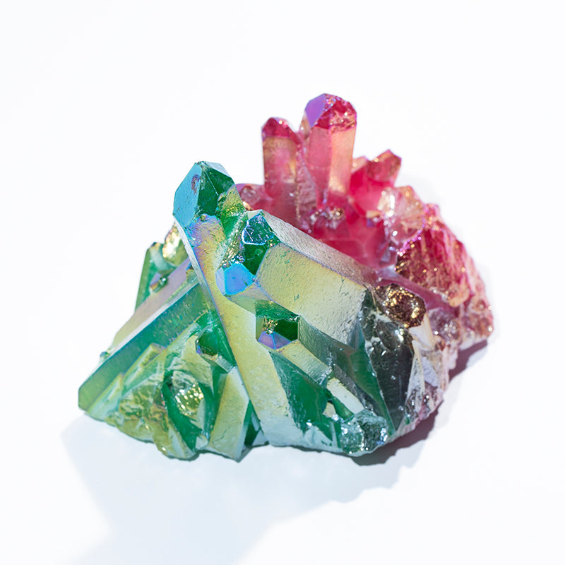 Venta al por mayor de puntos de varitas curativas de cuarzo de racimo de cristal rojo y verde de galvanoplastia