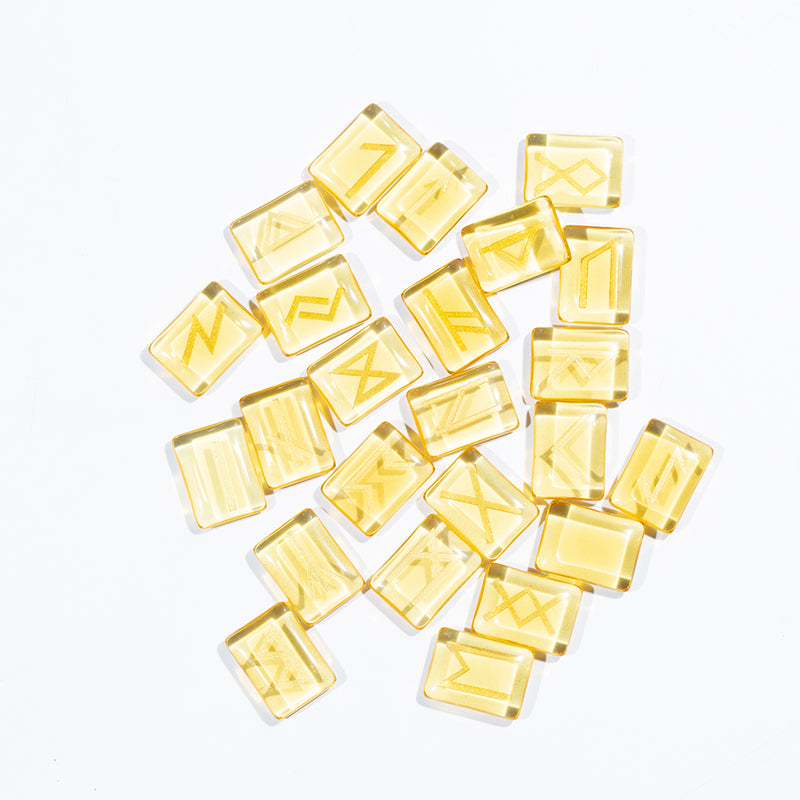 Juego de piedras de runas de vidrio amarillo Reiking para decoración fengshui