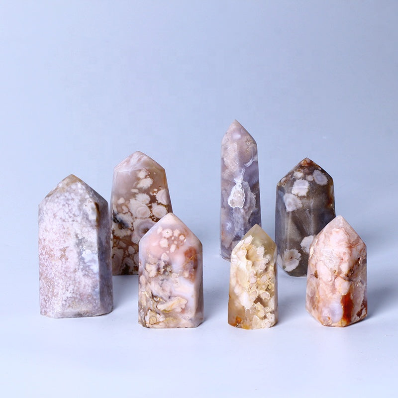Natural Crystal Wand Cherry Blossom Agate Crystal Tower Point