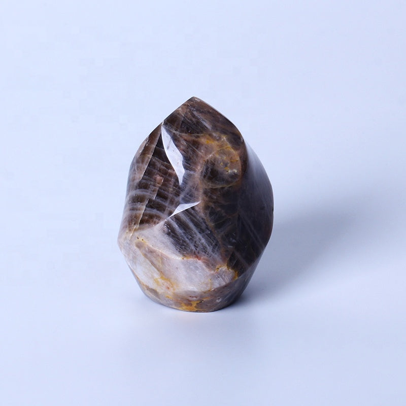 Natural Black Moonstone Flame Healing Crystal Gemstone Torch Stand Stone For Home Decoration