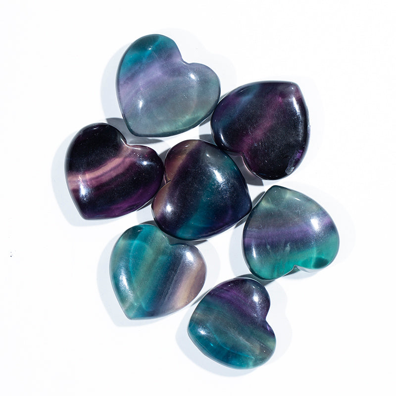 Hand carved natural rainbow fluorite crystal heart