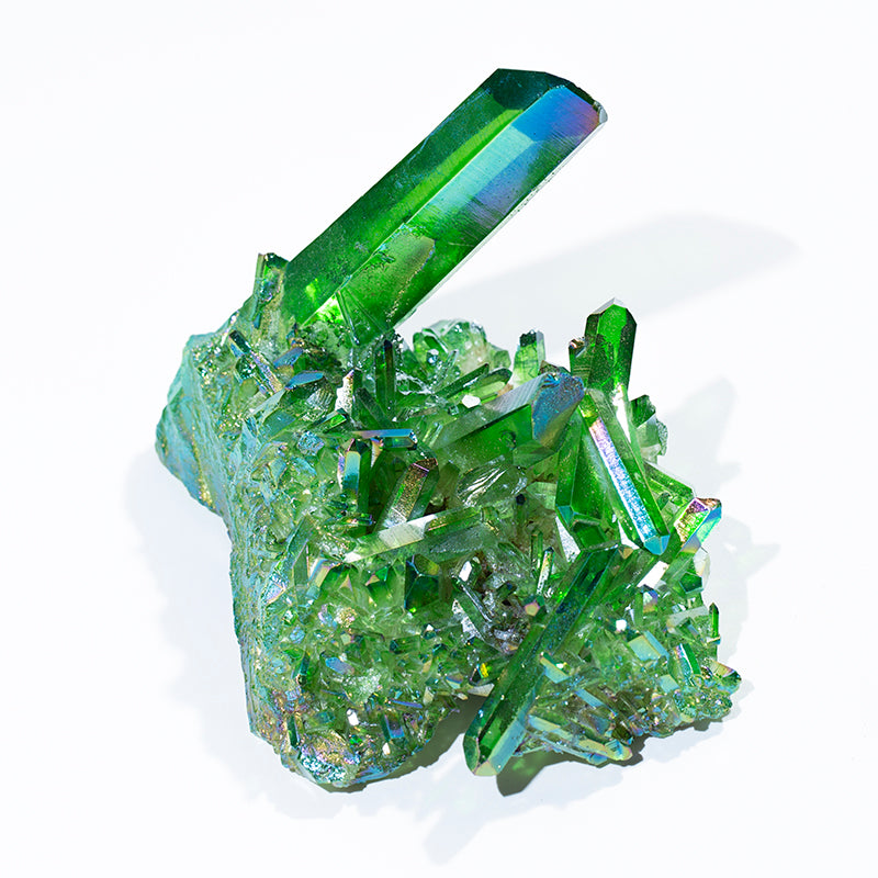 Venta al por mayor de racimo de cristal de cuarzo electrochapado verde para curación