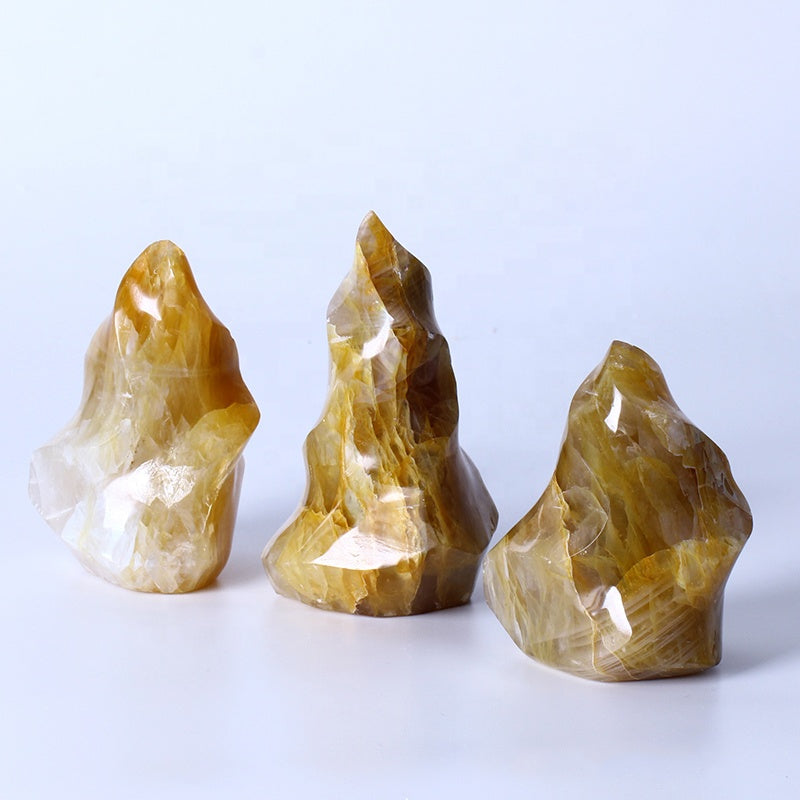 Natural Yellow Glue Flower Flame Healing Crystal Gemstone Torch Stand Stone For Home Decoration
