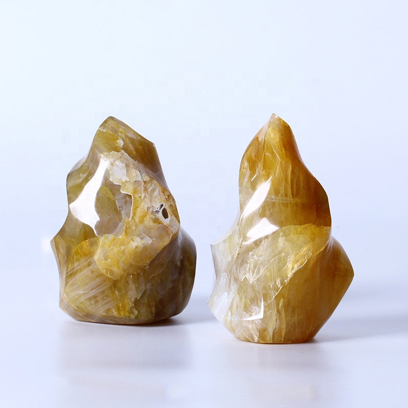 Natural Yellow Glue Flower Flame Healing Crystal Gemstone Torch Stand Stone For Home Decoration
