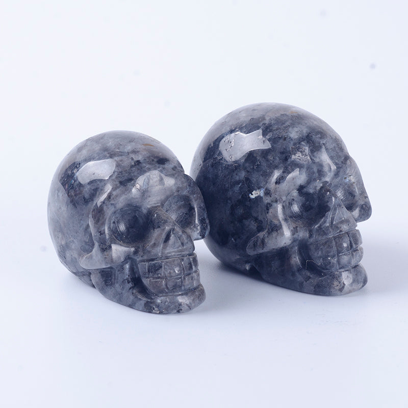Natural flasher stone crystal skull carving silver gray