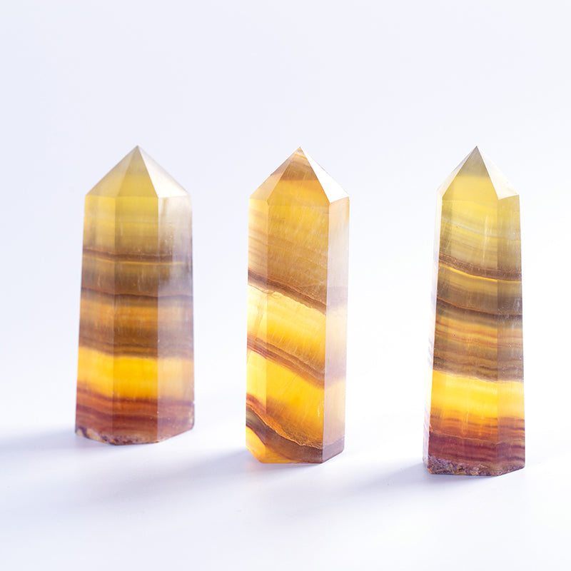 Natural yellow fluorite crystal crystal point