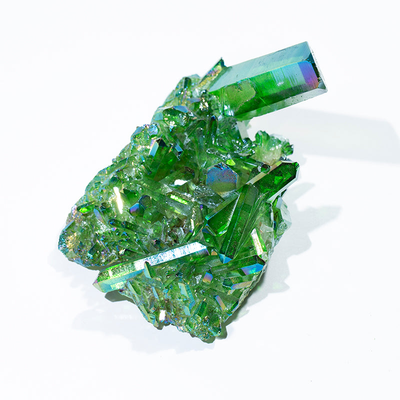 Venta al por mayor de racimo de cristal de cuarzo electrochapado verde para curación