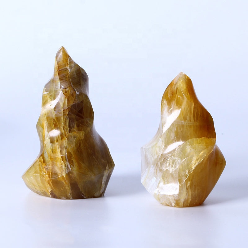 Natural Yellow Glue Flower Flame Healing Crystal Gemstone Torch Stand Stone For Home Decoration