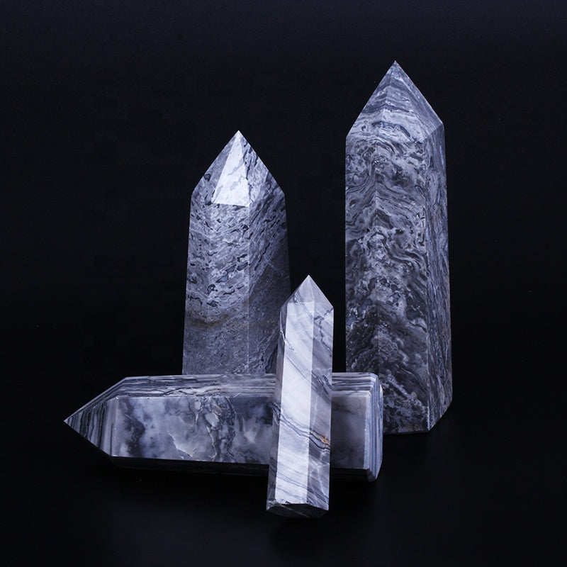 Natural Crystal Wand Picasso Jasper Quartz Crystal Tower