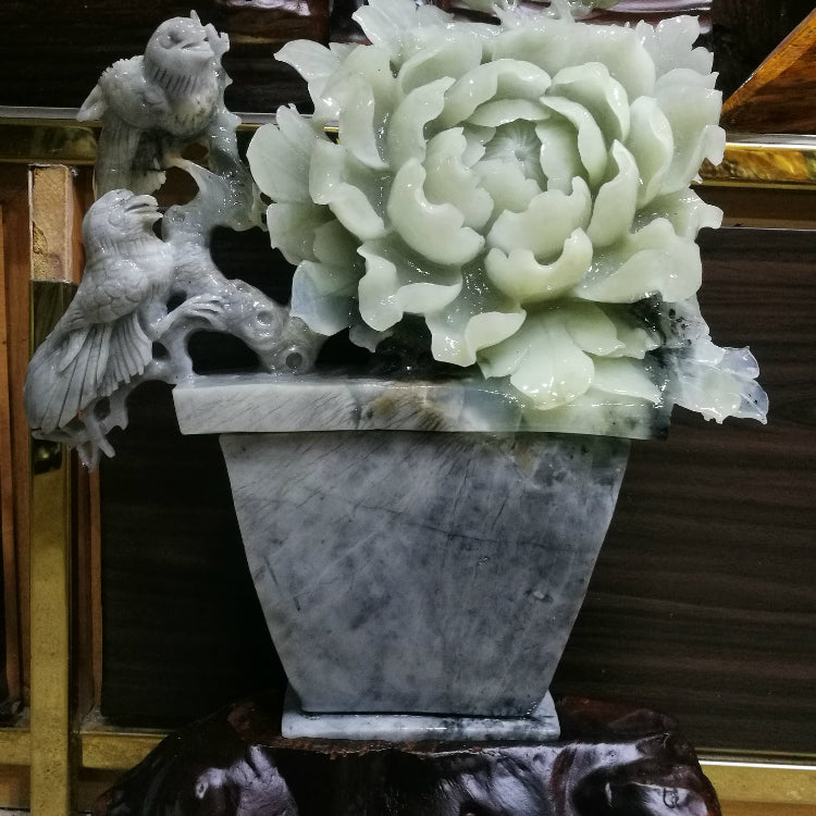 Oriental Xiuyu jade flowers blooming wealthy ornaments jade and peony flower boutique natural hand-carved