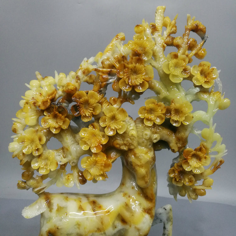 Oriental natural Xiuyu Sika Deer ornaments, hand carved, Liaoning Xiuyan Zhaocai living room office clothes