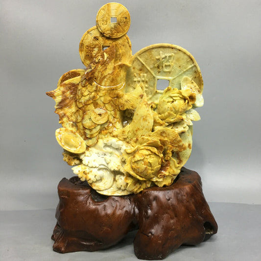 Oriental natural jade ornaments hand carved Liaoning Xiuyan Zhaocai living room office clothes