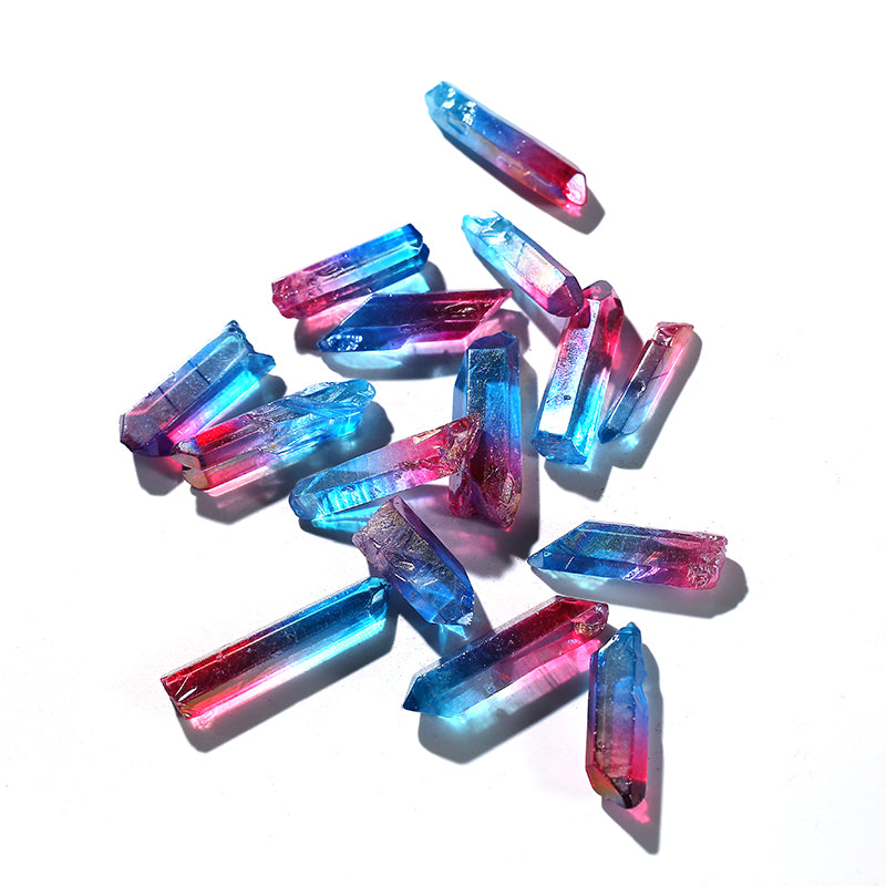 Hot Sale Natural Double Color Blue Red Aura Crystal Wand Points for Pendant