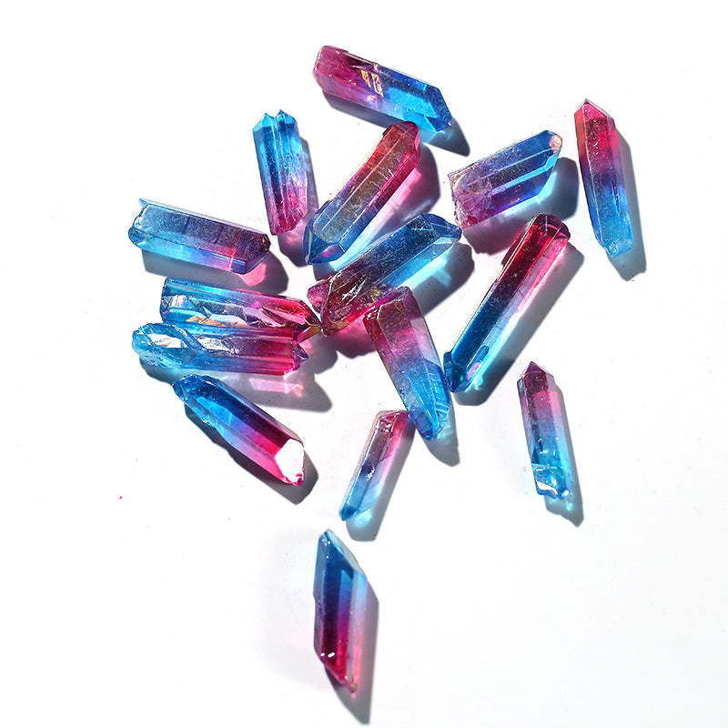 Hot Sale Natural Double Color Blue Red Aura Crystal Wand Points for Pendant