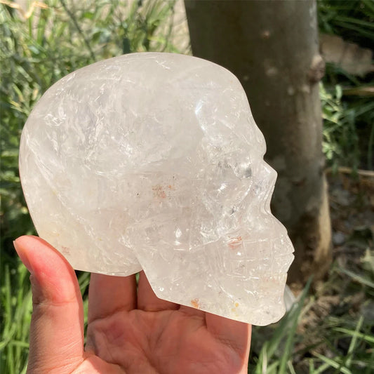 1PC 4 "+ Cráneo de cuarzo transparente a mano natural, Cráneo de cristal transparente de cuarzo tallado, Decoración del hogar, Espécimen mineral, Regalos curativos de Reiki de cristal