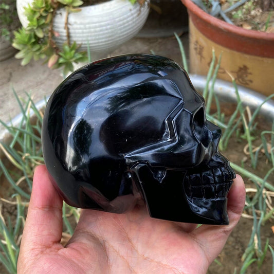 1PC 4"+ Natural Hand Obsidian Skull,Quartz Obsidian Black Crystal Skull Carved ,Home Decoration,Mineral Specimen,Crystal Reiki Healing Gifts
