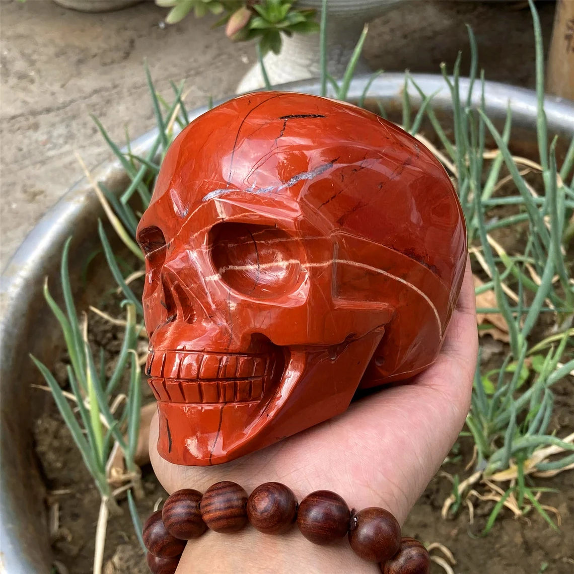 1PC 4"+ Natural Hand Red Jasper Skull,Quartz Red Jade Crystal Skull Carved ,Home Decoration,Mineral Specimen,Crystal Reiki Healing Gifts