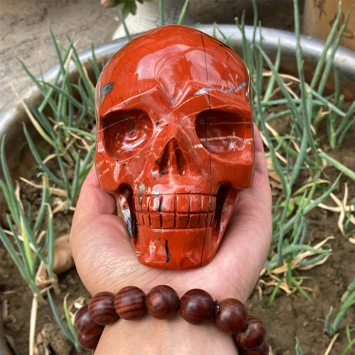 1PC 4"+ Natural Hand Red Jasper Skull,Quartz Red Jade Crystal Skull Carved ,Home Decoration,Mineral Specimen,Crystal Reiki Healing Gifts