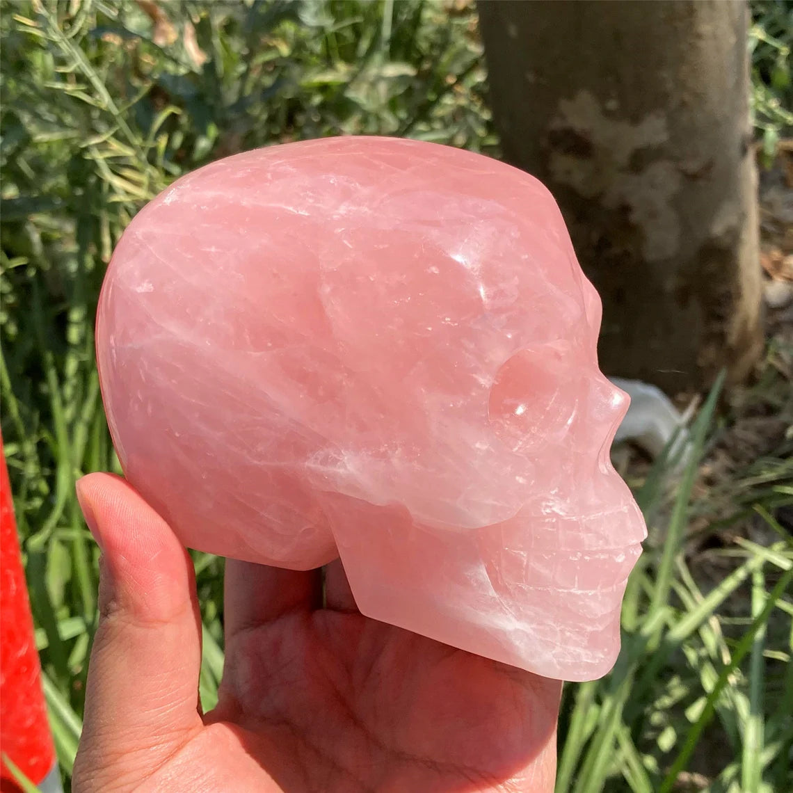 1PC 4"+ Natural Hand Rose Quartz Skull,Quartz Pink Crystal Skull Carved ,Home Decoration,Mineral Specimen,Crystal Reiki Healing Gift
