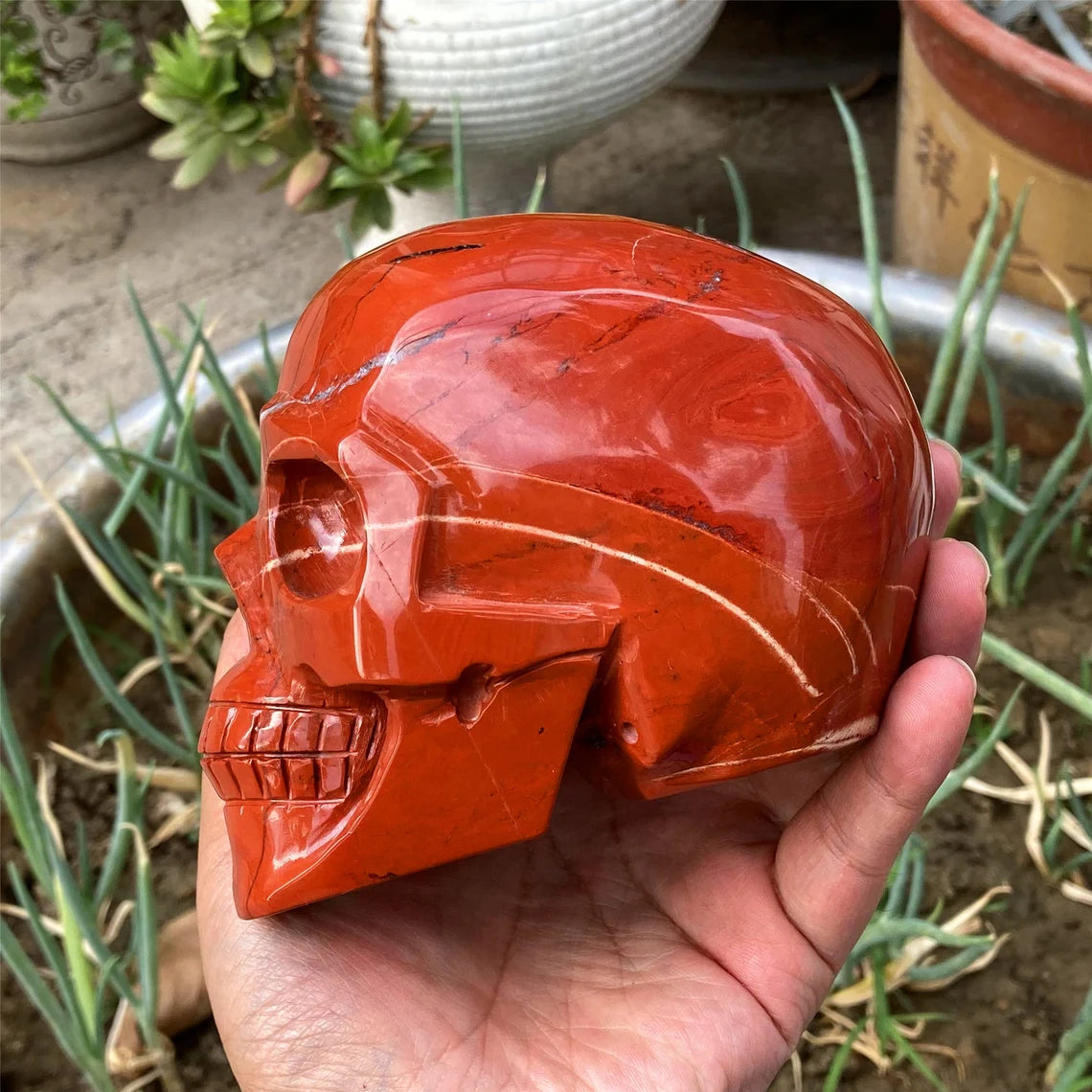 1PC 4"+ Natural Hand Red Jasper Skull,Quartz Red Jade Crystal Skull Carved ,Home Decoration,Mineral Specimen,Crystal Reiki Healing Gifts