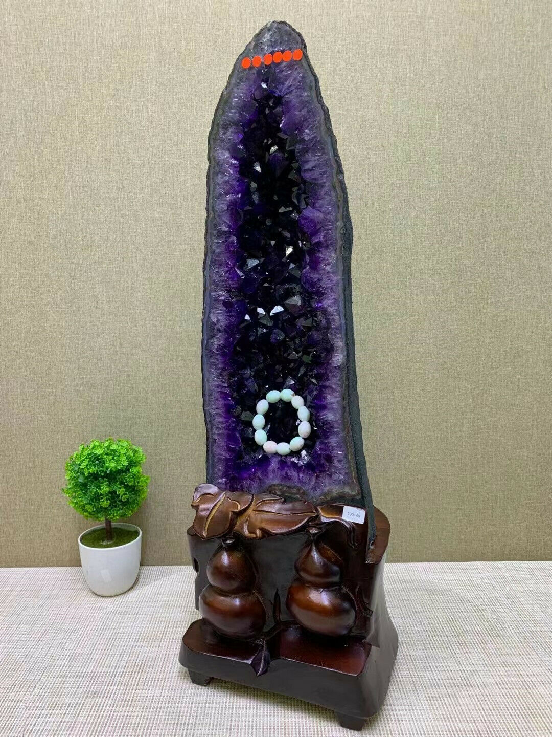 Natural Amethyst geode quartz cluster crystal specimen healing+The base