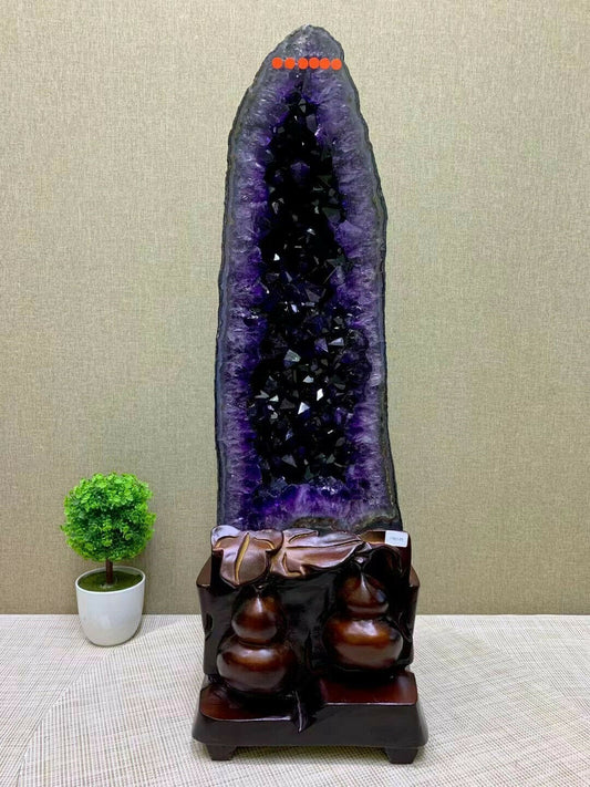 Natural Amethyst geode quartz cluster crystal specimen healing+The base