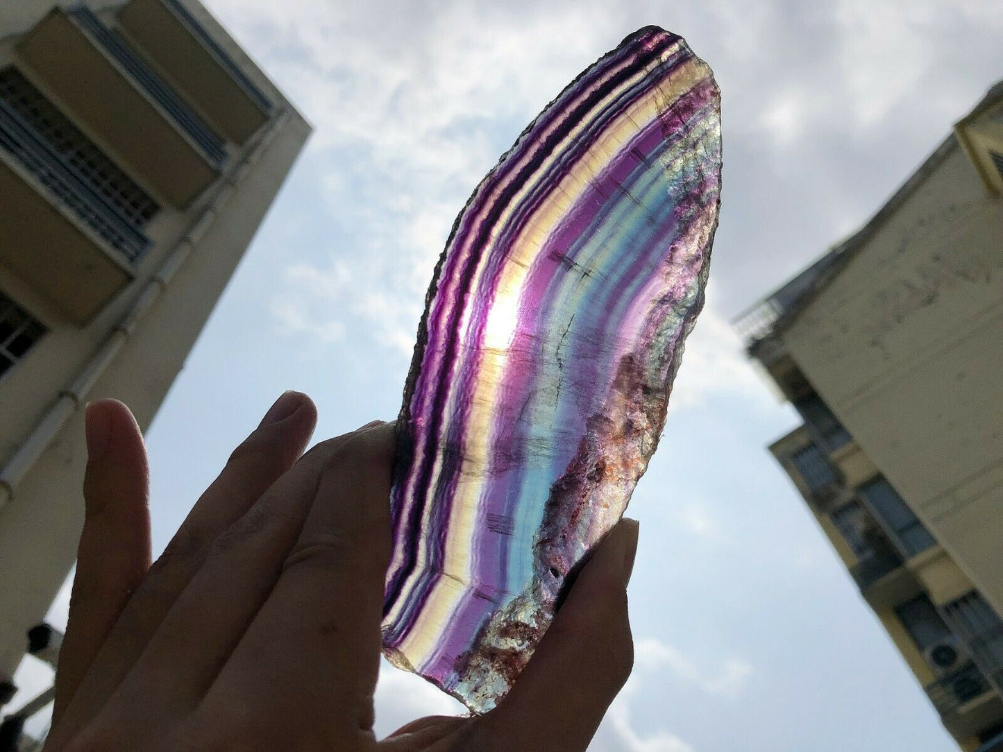 Especímenes de piedra originales de cristal de fluorita multicolor Natural 290G