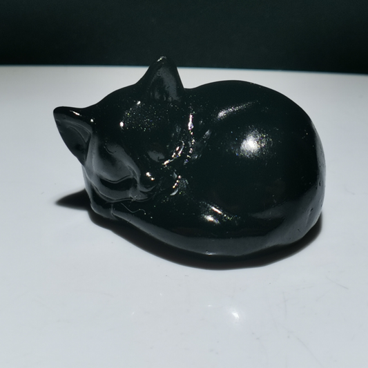 1pcs，Natural Obsidian Quartz Mineral Specimen, Hand-Carved Cat Healing,