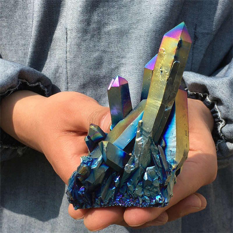 320g Electroplate Rainbow cluster quartz crystal mineral specimen reiki healing