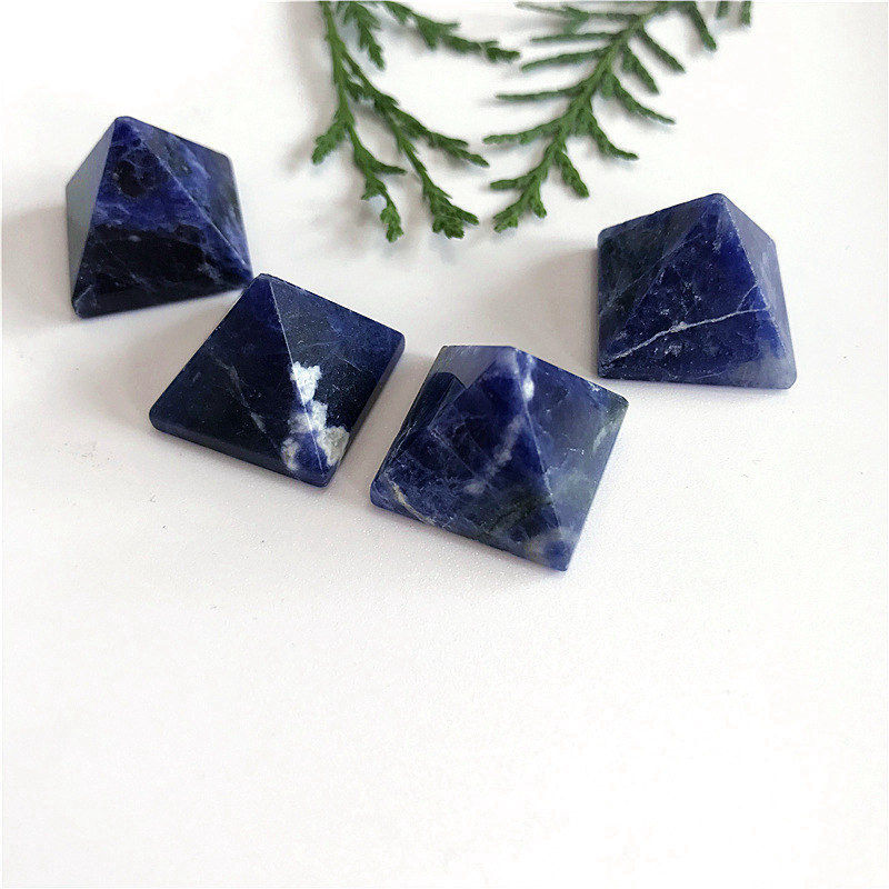 Natural Blue Vein Jade Crystal Pyramid Chakra Sodalite Quartz Energy Tower Decor
