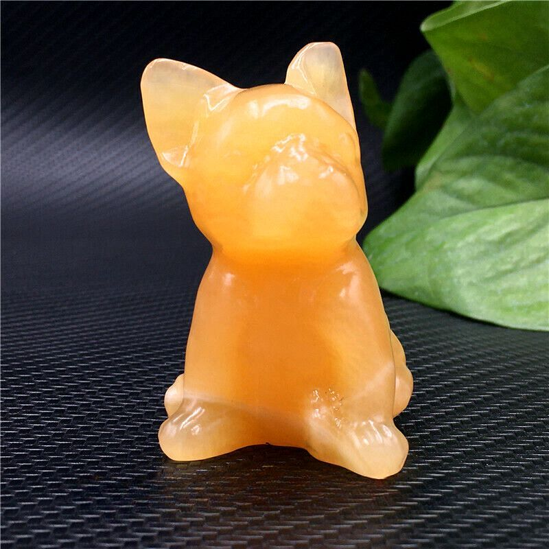 3cm Natural Quartz Crystal Carved Rough Stone French Bulldog Energy Animal Decor