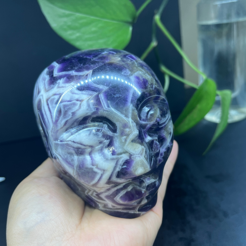 2.71LB Natural dream amethyst aliens Quartz Carved Crystal Skull Reiki Gem Decor