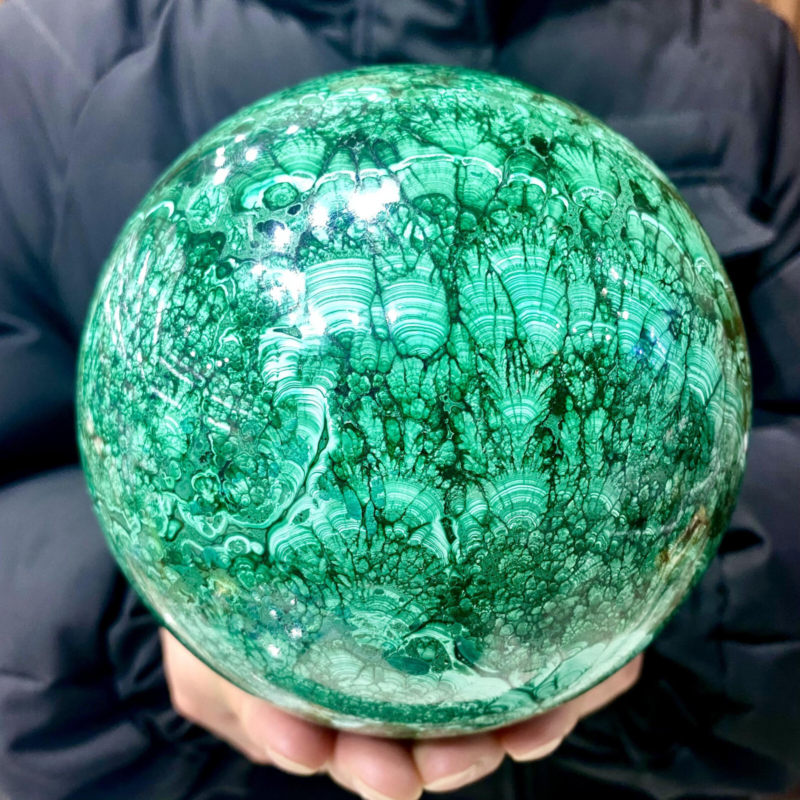 8.68LB Rare Natural Malachite quartz hand Carved sphere Crystal Healing