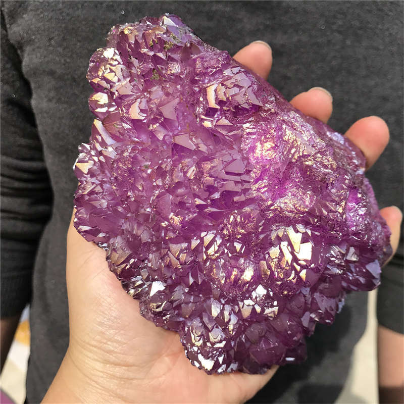 850g Electroplate Rainbow cluster quartz crystal mineral specimen reiki healing