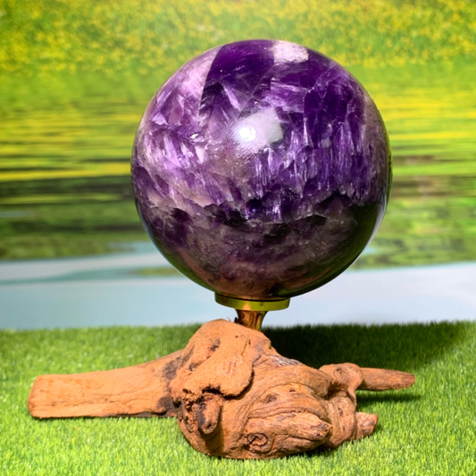 292G Rare High Quality Purple Dream Amethyst Quartz Crystal Sphere Healing Ball+