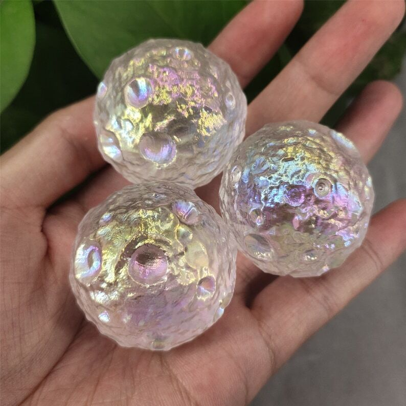 5PCS Titanium Rainbow Aura Clear Melting Stone Moon Quartz chakra Specimen Heal