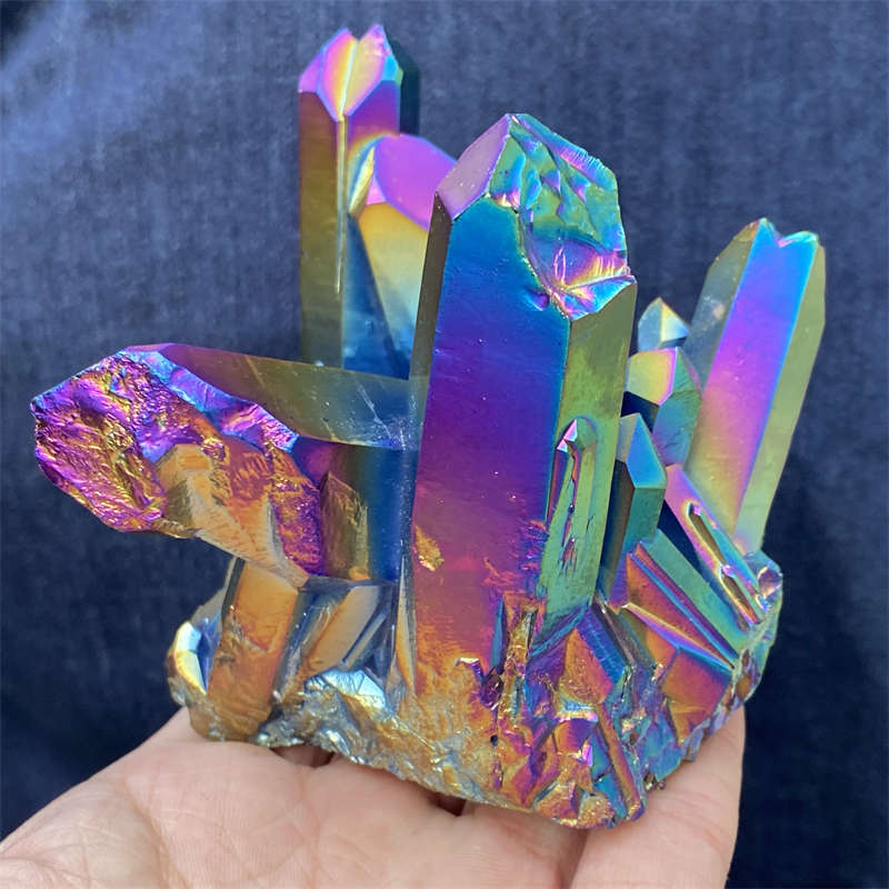 380g Electroplate Rainbow cluster quartz crystal mineral specimen reiki healing