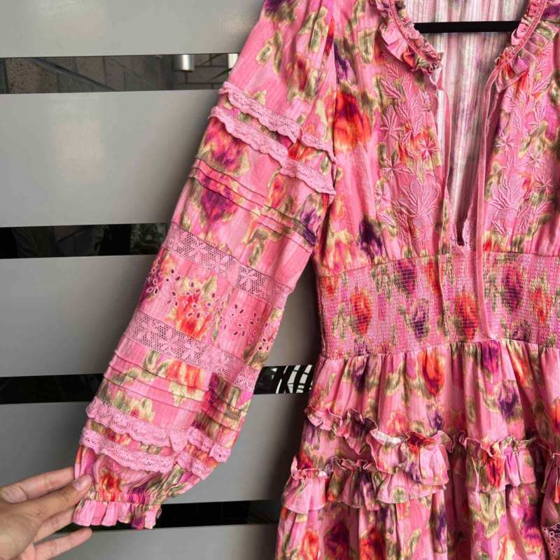 NEW LoveShackFancy &apos;Clarkie&apos; Pink Embroidered Lace Mini Dress Size XS