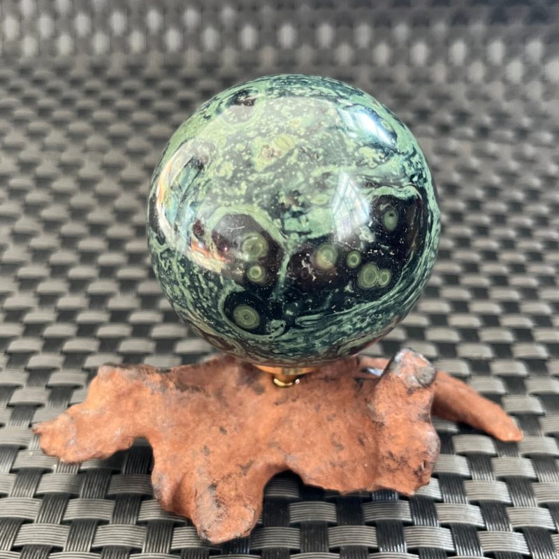 238G Natural Peacock&apos;s eye Crystal Polishing Stone ball Healing+Stand