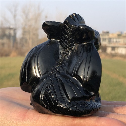 300g Natural Carved obsidian Toothless Figurines Reiki Quartz Crystal Skull Deco