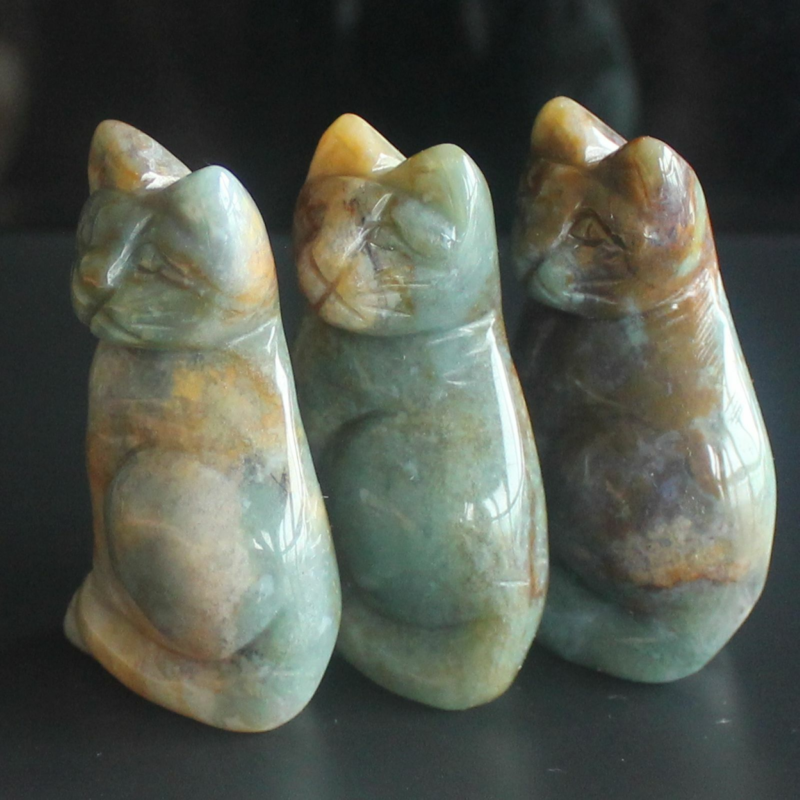 Carved mixed gemstone quartz crystal cat figurine animal carving home decor 2&apos;&apos;