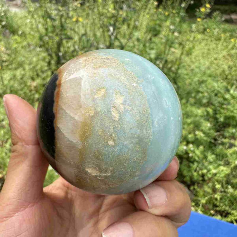 375g Natural Amazonite Quartz Sphere Crystal Polished Ball Reiki Healing Decor