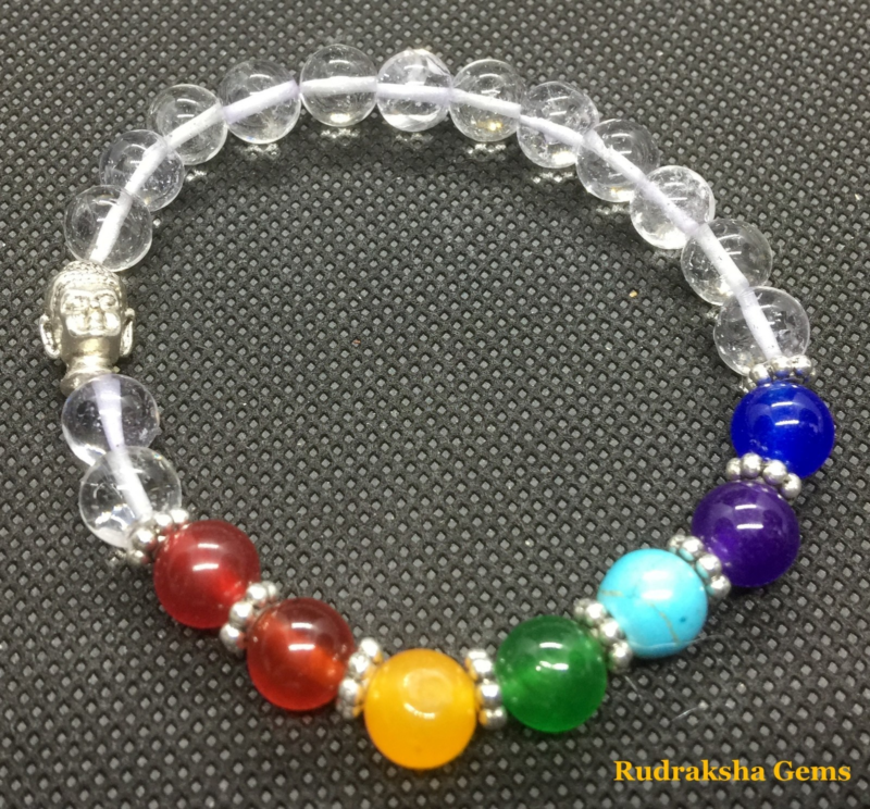 7 Chakra Buddha Bracelet with Crystal Reiki Stone Healing Balancing Stretch Yoga
