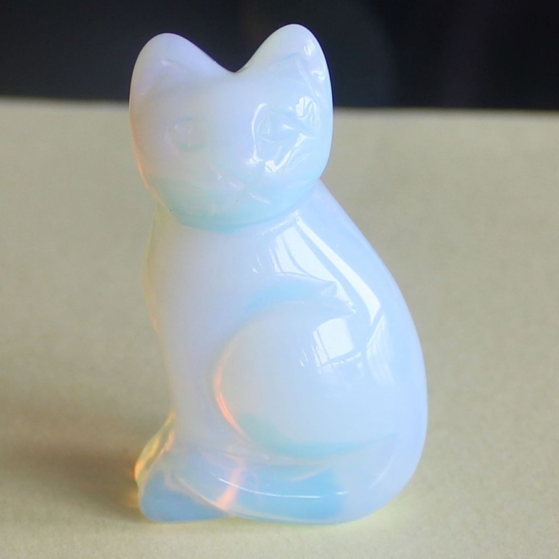 Carved mixed gemstone quartz crystal cat figurine animal carving home decor 2&apos;&apos;